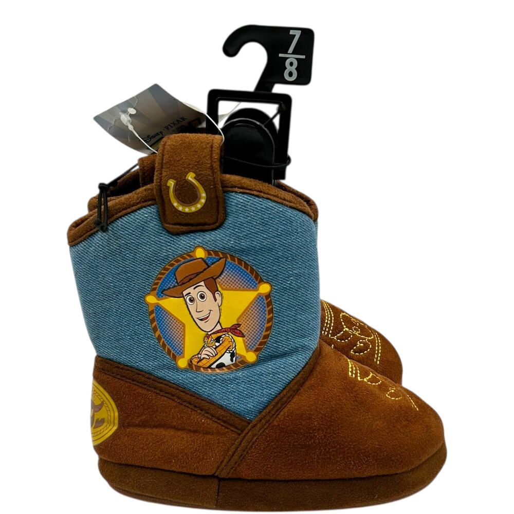 Disney Pixar Toy Story Woody Boot Slippers Boys 7-8 Brown New Cowboy Nonslip